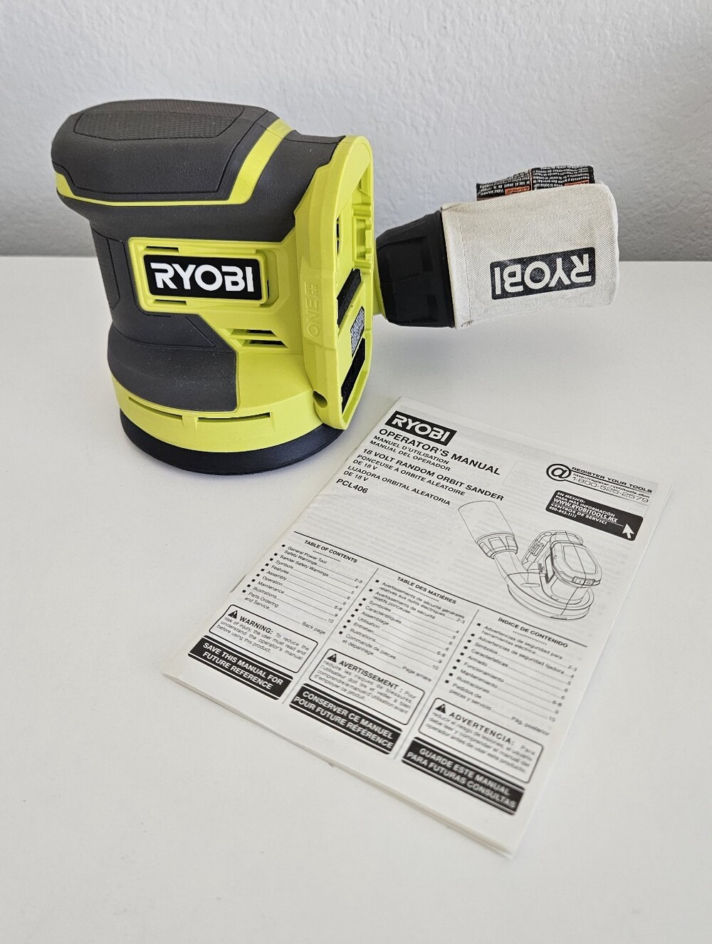 Ryobi ONE+ 18V Cordless 5" Random Orbit Sander Tool Only PCL406 With Manual